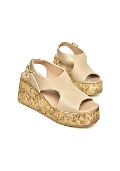 Fox Shoes U996755009 Ten Dolgu Topuklu Kadın Ayakkabı Ten-suni Deri