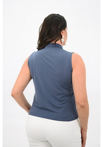 Kadın Büyük Beden Drape Detaylı Dik Yaka Bluz 1851-25 001