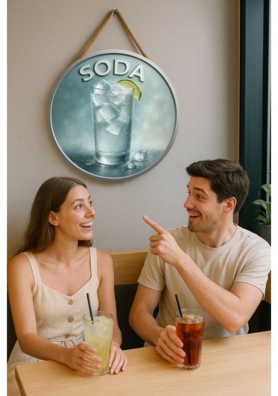 Soda Temalı Kapı Süsü Tablosu, Soda Görselli Uv Baskılı Dekoratif Cafe Büfe Duvar Aksesuarı