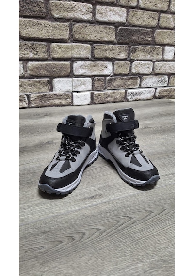 Rahat İçi Kürklü Outdoor Spor Bağcıklı Cırtlı Çocuk Botu Siyah
