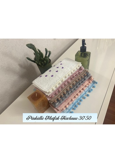 Goldroom Home Pamuklu Püsküllü, Jakarlı 30x50 12 Li Mutfak Havlusu 4 Renk
