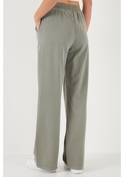 Lela Relaxed Fit Yüksek Bel Bol Paça Bayan Pantolon 668Yp5040 Haki