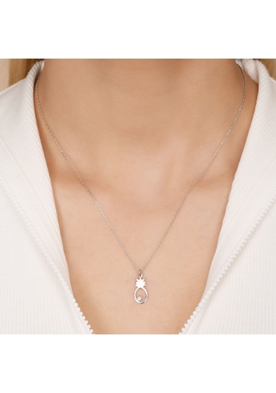 Zirkon Taşlı Ananas Desenli Gümüş Kaplamalı Gümüş Kolye Gold - Rose Gold - Gümüş
