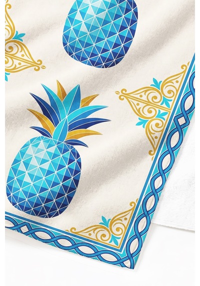 Ananas Tropikal Marine Plaj Havlusu - Mavi Beyaz Akdeniz Stil Hızlı Kuruyan Mikrofiber Havlu Eski Yakamoz