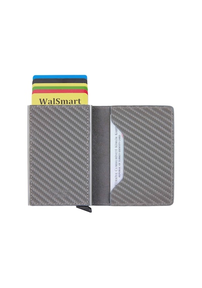 Walsmart Book Carbon Akıllı Mekanizmalı Deri Cüzdan Gri