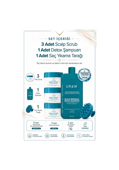 Hair Scrub Saç Derisi Peeling Seti Scrub + Detox Şampuan + Tarak Tüm Saçlar