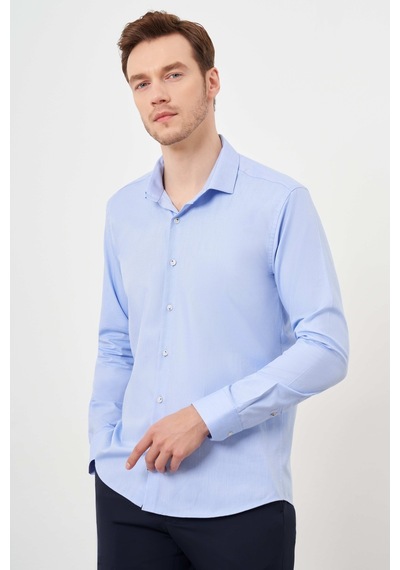 Morven Erkek A. Mavi Pamuk Baskılı Desenli İtalyan Yaka Slim Fit Gömlek 24mc004100311 A. Mavi