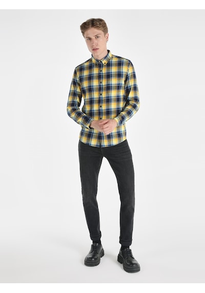 Colin's Colins Slim Fit Kareli Lacivert Erkek Uzun Kol Gömlek Cl1065569 Lacivert