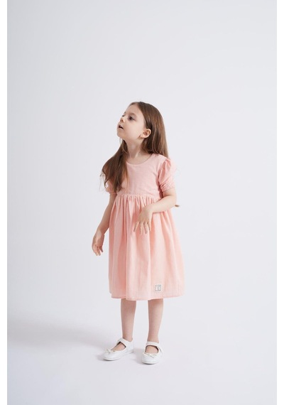 Oliventhekid Kolları Ve Beli Lastikli Kız Çocuk Elbise Pembe Pembe