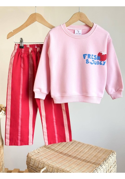 Superbaby Noble Kids Pembe "fresh & Juicy" Baskılı 3 İplik Şardonsuz Rahat Kesim Çocuk Takımı Superbaby Noble Kids Pembe "fresh & Juicy" Baskılı 3 İplik Şardonsuz Rahat Kesim Çocuk Takımı