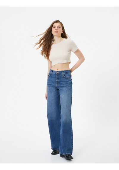 Koton Basic Crop Tişört Ribanalı Kısa Kollu Bisiklet Yaka Slim Fit Bej 4sal10054ık 4SAL10054IK052 Ekru
