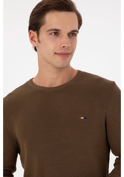 U.S. Polo Assn. Erkek Slim Fit Bisiklet Yaka Haki Basic Kazak 50298282-VR027