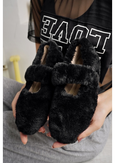 Nmoda Ultra Yumuşak Peluş Kadın Ev Babeti Ses Yapmaz Hafif Taban Panduf Siyah