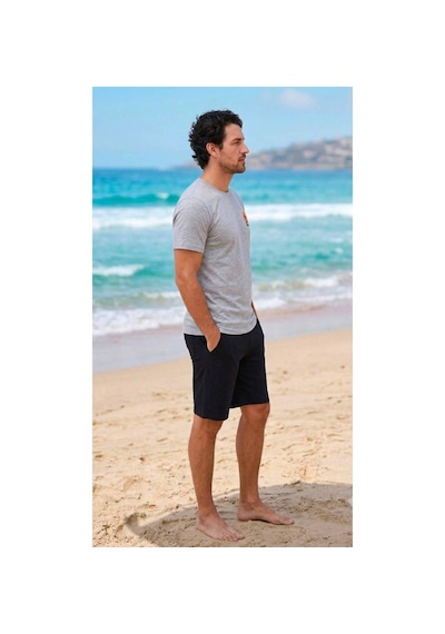 Baskılı Bisiklet Yaka Relaxed Fit Erkek T-shirt Ve Siyah Şort Kombin Takımı Çok Renkli