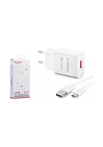 Genax Gnx005 Micro Usb Şarj Adaptörü Set 3.4a 18w Beyaz