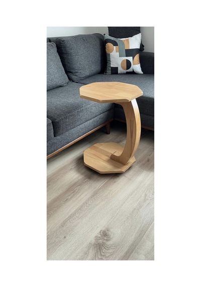 Ant Home Sehpa Doğal Ahşap Tekerlekli C Sehpa 38x38x55