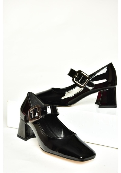 Fox Shoes T569613208 Siyah Rugan Kalın Topuklu Kadın Ayakkabı Siyah