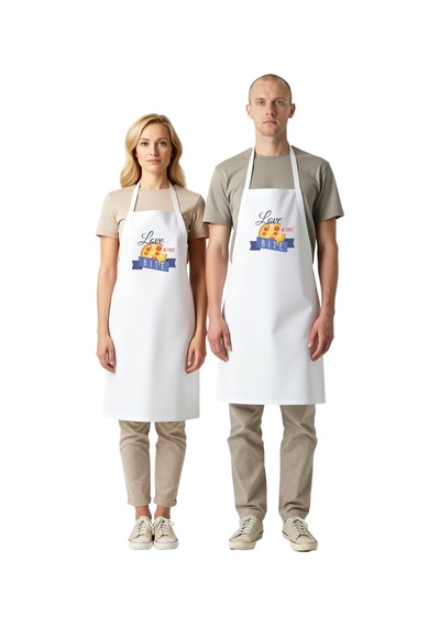 Unisex Mutfak Önlüğü Pizza Baskılı Yiyecek Temalı Rahat Kesim Gün Beyaz