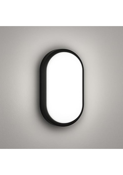 Ayrex Aydos 20w Ip65 Oval Siyah Led Tavan Ve Duvar Lambası / 6500k Beyaz Işık / Su Geçirmez Banyo Bahçe Aydınlatma