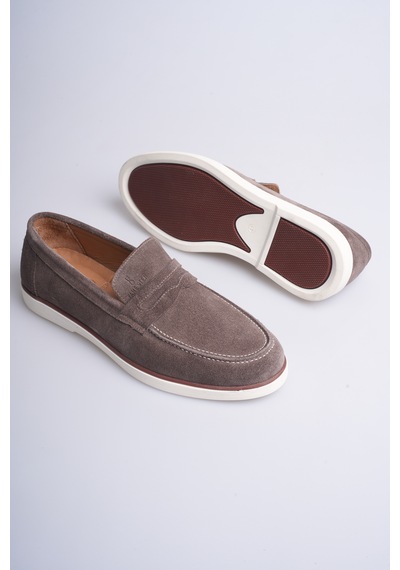 Fame Step Hakiki Deri Erkek Loafer Ayakkabı Süet Günlük Rahat Casual Mokasen Siena Vizon