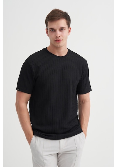 Cazador Erkek Bisiklet Yaka Örme Desen T Shirt 40510 Siyah