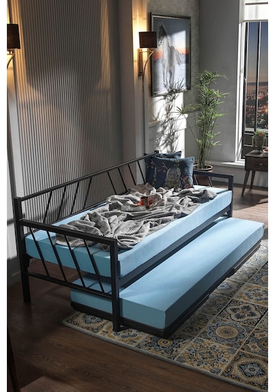 Glory Yavrulu Daybed Tek-çift Kişilik Sedir Metal Karyola Siyah