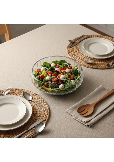 Şeffaf Cam Görünümlü Büyük Salata Kasesi Isıya Dayanıklı Servis Kasesi, Sofra Sunum Kasesi 24 Cm 7 Cm Diğer