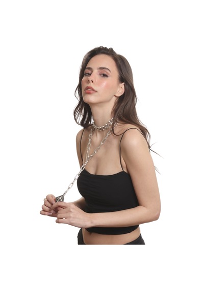 Labalaba Kadın Antik Gümüş Kaplama 2' Li Fleur De Lys Uçlu Kolye& Choker Gümüş