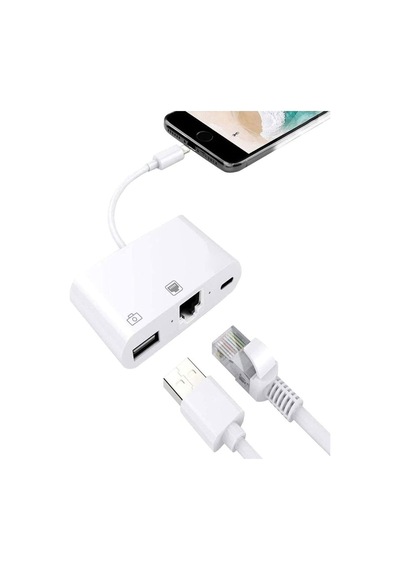 Iphone 7 8 X 11 11 Pro 12 13 13 14 Pro Max İle Uyumlu Ve Ipad Uyumlu Usb Ethernet Lightning Şarj Adaptörü 3in1