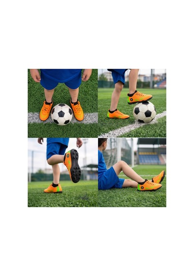 Çocuk Halı Saha Futbol Ayakkabısı Hafif, Kaymaz Tabanlı, Bağcıklı Kramponsuz Spor Ayakkabı Turuncu