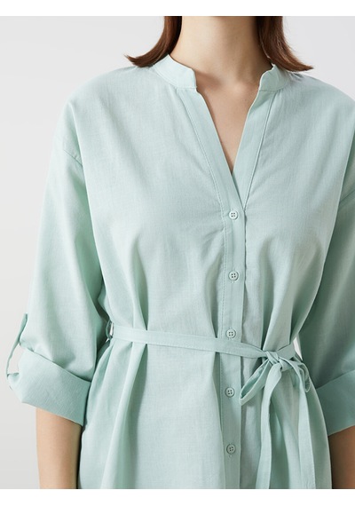 Lcw Comfort Yeşil Kaçık Yaka Oversize Poplin Kadın Bluz