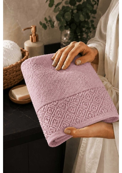 El Yüz Havlusu 50x90 Cm %100 Pamuk Kısmi Kadife Quadro Pembe Diğer