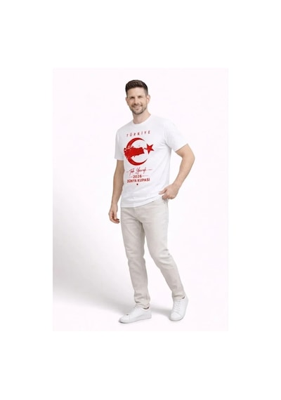 Modi Green Erkek Türkiye Ay Yıldız Baskılı Taraftar Forma T-shirt - Beyaz Modi Green Erkek Türkiye Ay Yıldız Baskılı Taraftar Forma T-shirt - Beyaz