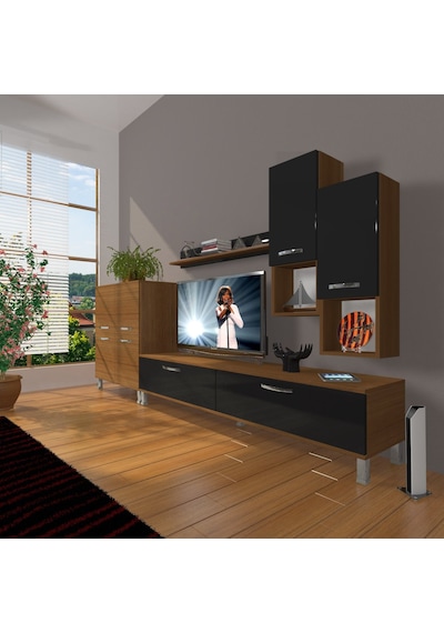Decoraktiv Eko 6da Mdf Std Krom Ayaklı Tv Ünitesi Tv Sehpası Ceviz - Siyah