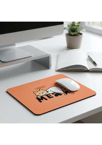 Tabloe Kedi Tasarımlı Premium Mouse Pad - 23x19 Cm - Kaydırmaz Tabanlı Kaliteli, Turuncu Mousepad