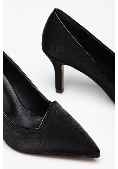 Dilimler Ayakkabı Büyük Numara Kadın İnce Topuklu Stiletto Ayakkabı Siyah Saten Yan Yüz-5347 Dilimler Ayakkabı Büyük Numara Kadın İnce Topuklu Stiletto Ayakkabı Siyah Saten Yan Yüz-5347