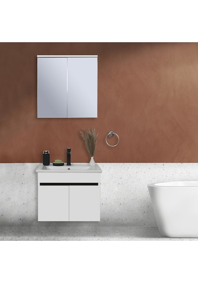 Sözcan Mobilya Yıldız Takım Asma Alt + Aynalı Üst + Lavabo Beyaz 65 CM