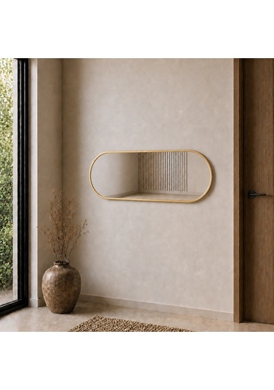 Modern Oval Boy Aynası 40x120 Cm Minimalist Çerçeveli Dekoratif Duvar Aynası 2026 Trend Altın