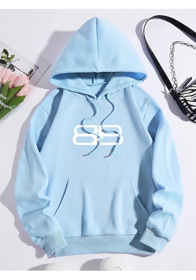 Startmore Mavi Unisex Erkek/kadın Bb Renkli Özel Baskılı Oversize Kapüşonlu