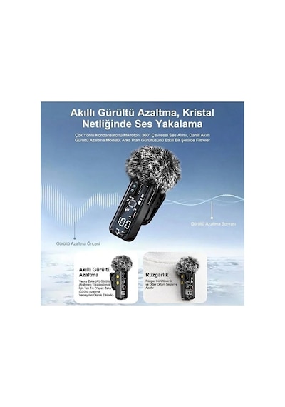 Yüksek Kalite Kablosuz Yaka Mikrofonu Type-c Lightning Uyumlu Profesyonel Anc Özellikli