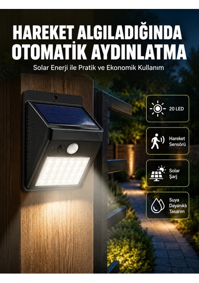 Mey İthalat Hareket Algılamalı Solar Led Güvenlik Lambası Yeni Nesil Çok Renkli