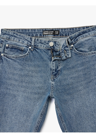 Koton Cep Detaylı Pamuklu Jean - Mark Straight Jeans Orta İndigo 7wam40037nd