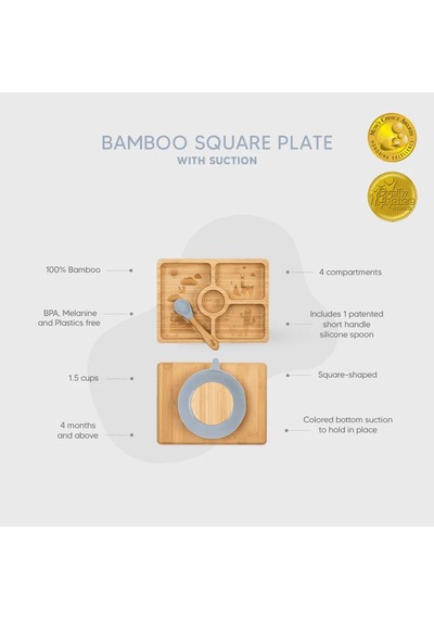 Citron Bölmeli Vakum Tabanlı Organik Bambu Kare Yemek Takımı 1073582