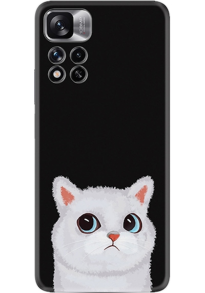 Xiaomi Note 11 Pro 5G Kılıf Resimli Desenli Silikon Platinium Series White Cat 1835