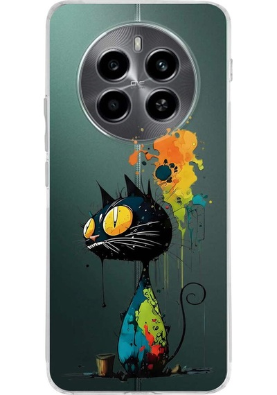 Realme 12 4g İle Uyumlu Splash Kedi Tasarımlı Şeffaf Silikon Kılıf Şeffaf