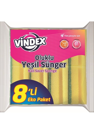 Vindex Klasik Yeşil Sünger Oluklu 8'Li