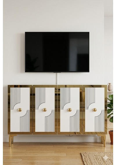 Ka1216bg Pega Konsol Ve Tv Sehpası Beyaz-gold 120cm