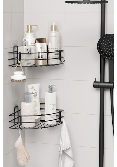 Zabata Yapışkanlı 2 Li Set Banyo Köşeliği Köşe Rafı Duş Şampuanlık Duvar Düzenleyici Organizer Raf Siyah