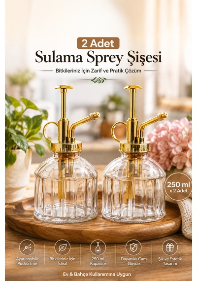 Perotti 15733 2li Pembe Vintage Cam Bitki Sulama Şişesi Sulama Ka