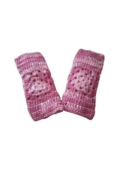 El Örgüsü Parmaksız Lastikli Pudra Pembe Motifli Çocuk Pudra - Pembe